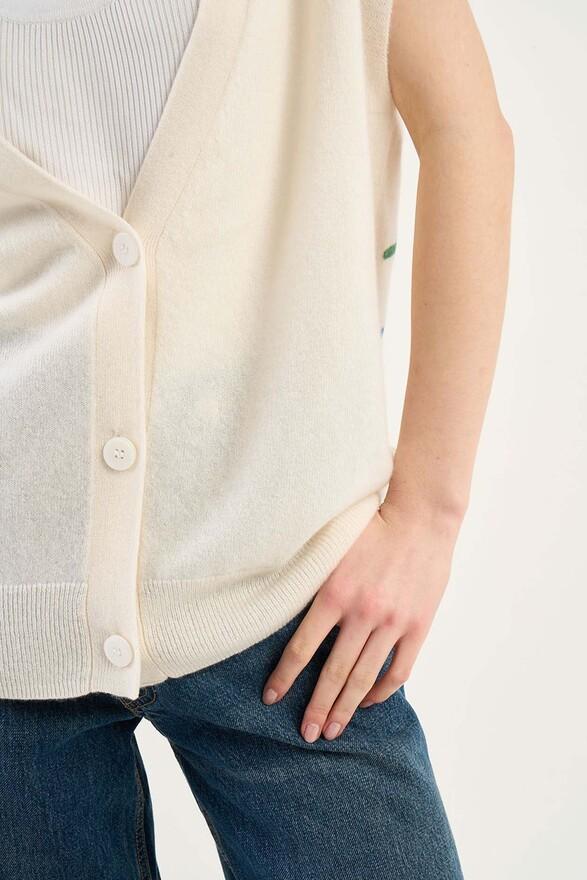 Les Tricots De Léa Gilet à Broderie Dos Sans Manches En 100% Cachemire GRISELDA Milk