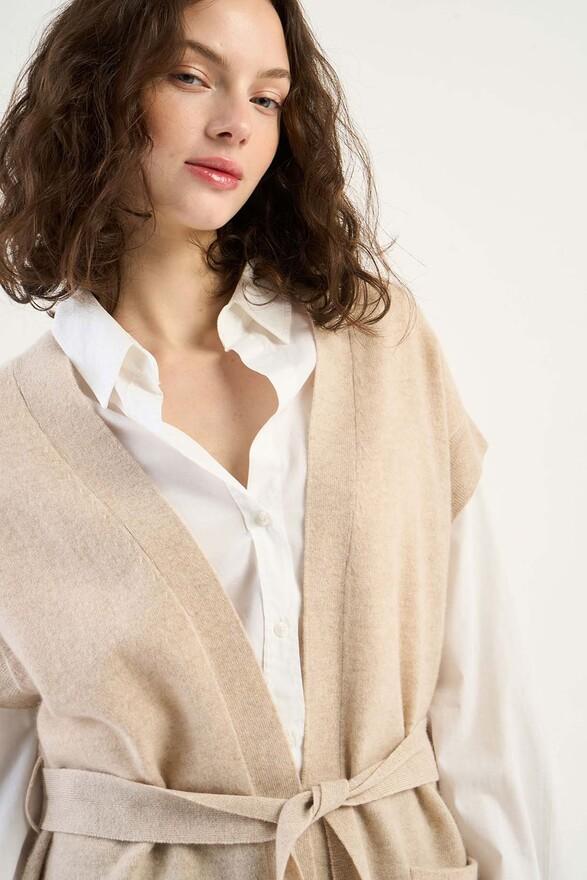 Les Tricots De Léa Gilet Ceinturé En 100% Cachemire GOOTY Beige Chiné