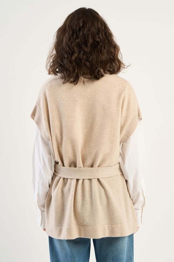 Les Tricots De Léa Gilet Ceinturé En 100% Cachemire GOOTY Beige Chiné