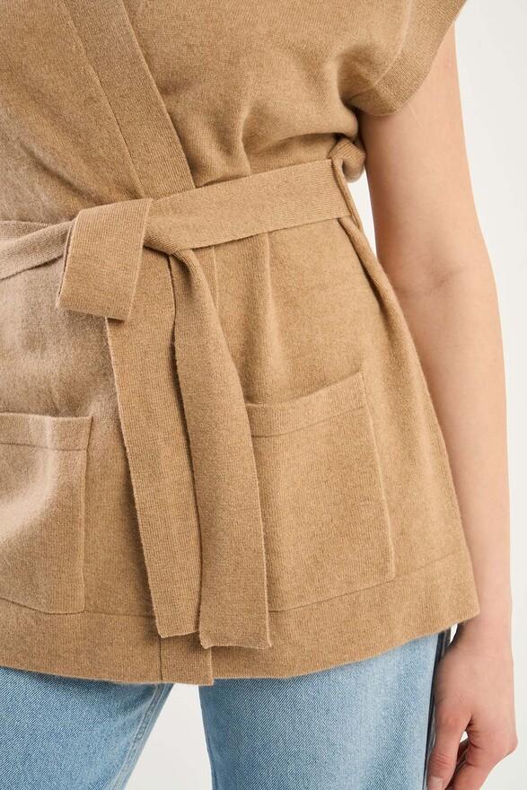 Les Tricots De Léa Gilet Ceinturé En 100% Cachemire GOOTY Camel