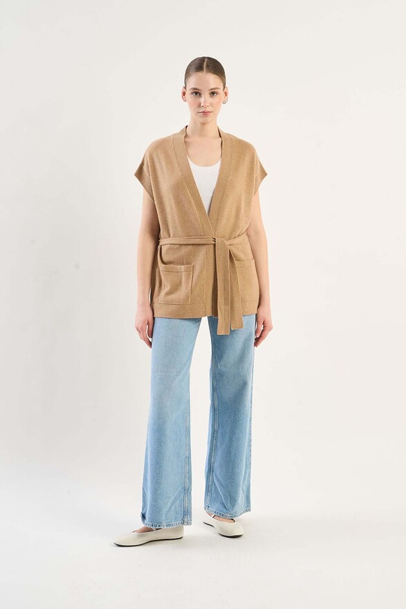 Les Tricots De Léa Gilet Ceinturé En 100% Cachemire GOOTY Camel