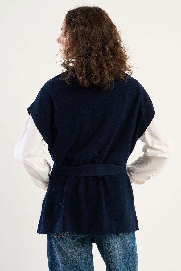 Les Tricots De Léa Gilet Ceinturé En 100% Cachemire GOOTY Marine