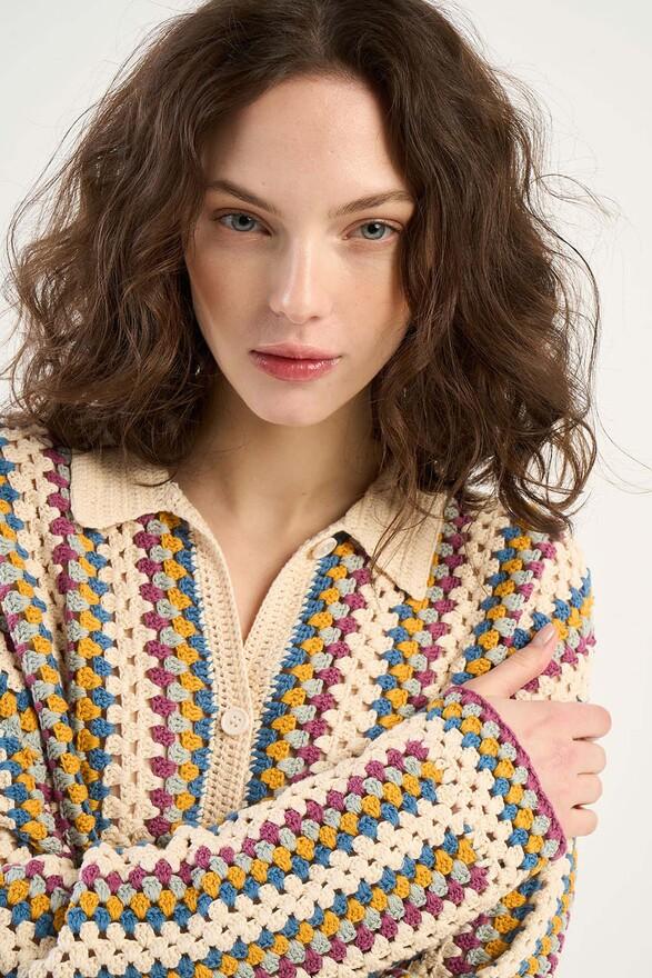 Les Tricots De Léa Gilet Chemise En Crochet En 100% Coton Fait Main GEORGETTE Sunlight
