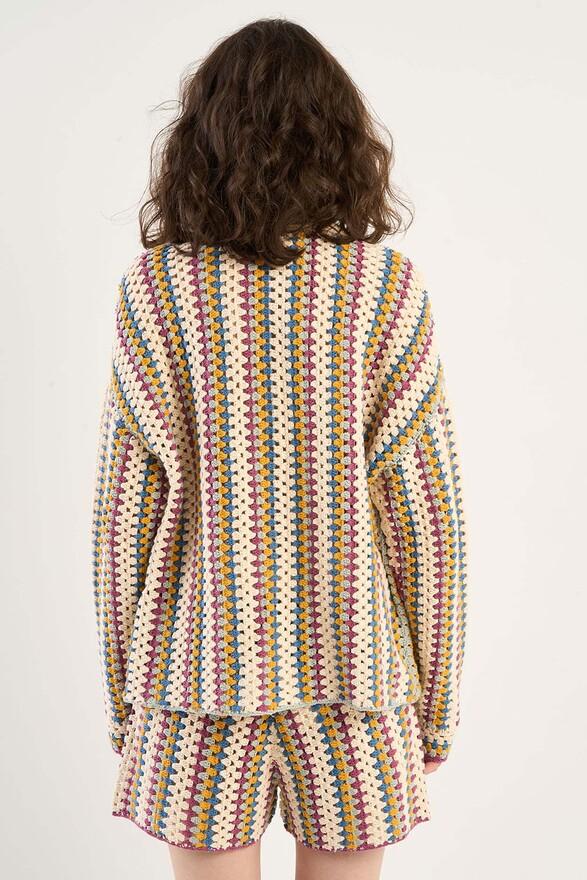 Les Tricots De Léa Gilet Chemise En Crochet En 100% Coton Fait Main GEORGETTE Sunlight