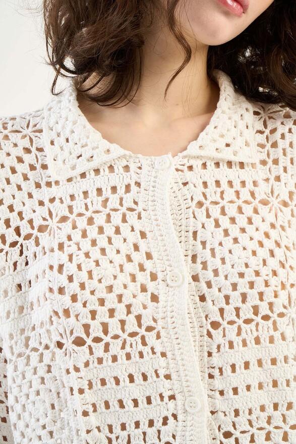 Les Tricots De Léa Gilet Chemise En Crochet En 100% Coton Fait Main GINOU Milk