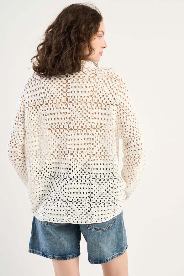 Les Tricots De Léa Gilet Chemise En Crochet En 100% Coton Fait Main GINOU Milk