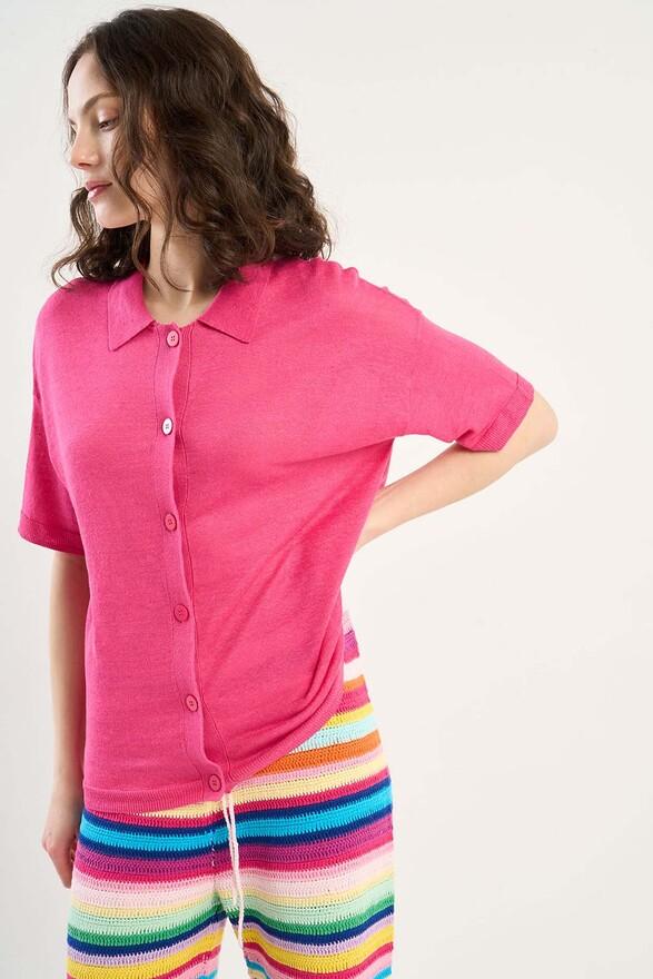 les tricots de léa Gilet en 100% Lin GELLYSTA Raspberry les tricots de léa Gilet en 100% Lin GELLYSTA Raspberry