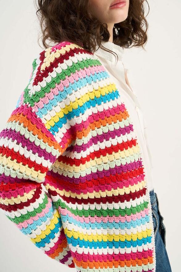 Les Tricots De Léa Gilet En Crochet 100% Coton Fait Main GAMASA Multicolore