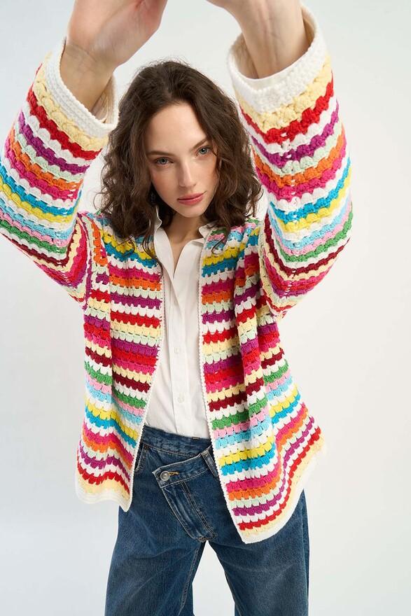 Les Tricots De Léa Gilet En Crochet 100% Coton Fait Main GAMASA Multicolore