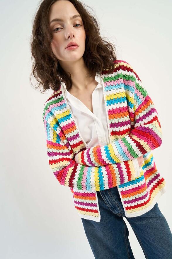 les tricots de léa Gilet en crochet 100% Coton fait main GAMASA Multicolore