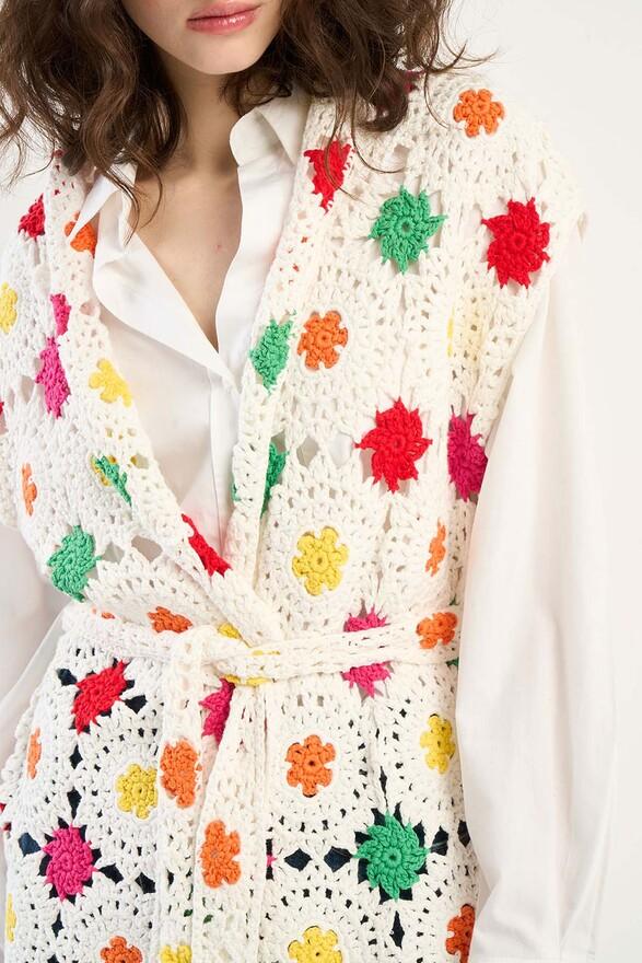 Les Tricots De Léa Gilet En Crochet 100% Coton Fait Main GAMYA Multicolore