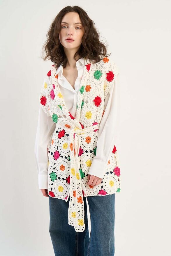 Les Tricots De Léa Gilet En Crochet 100% Coton Fait Main GAMYA Multicolore