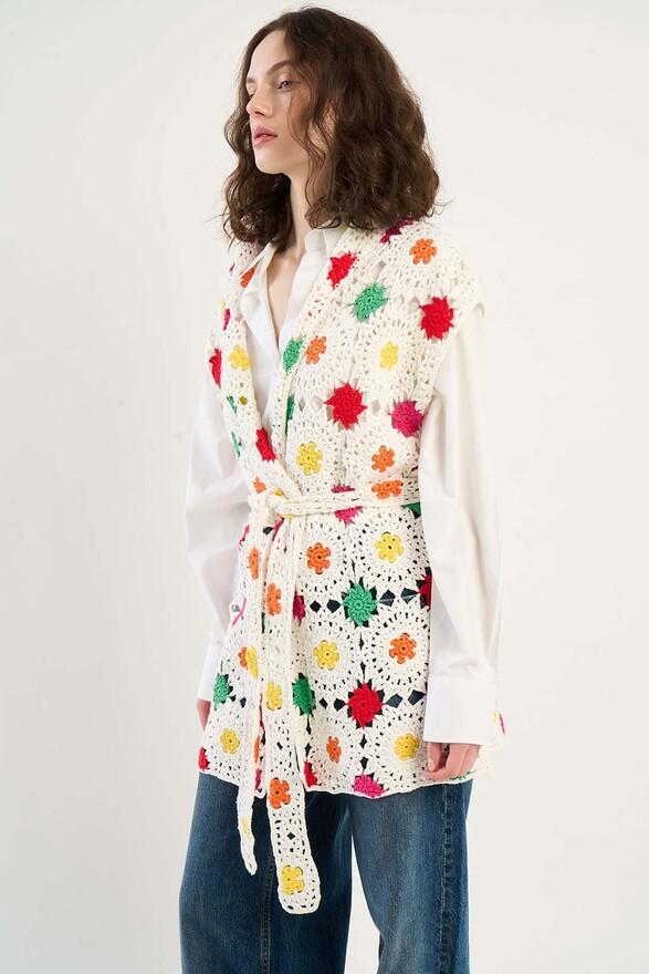 les tricots de léa Gilet en crochet 100% Coton fait main GAMYA Multicolore