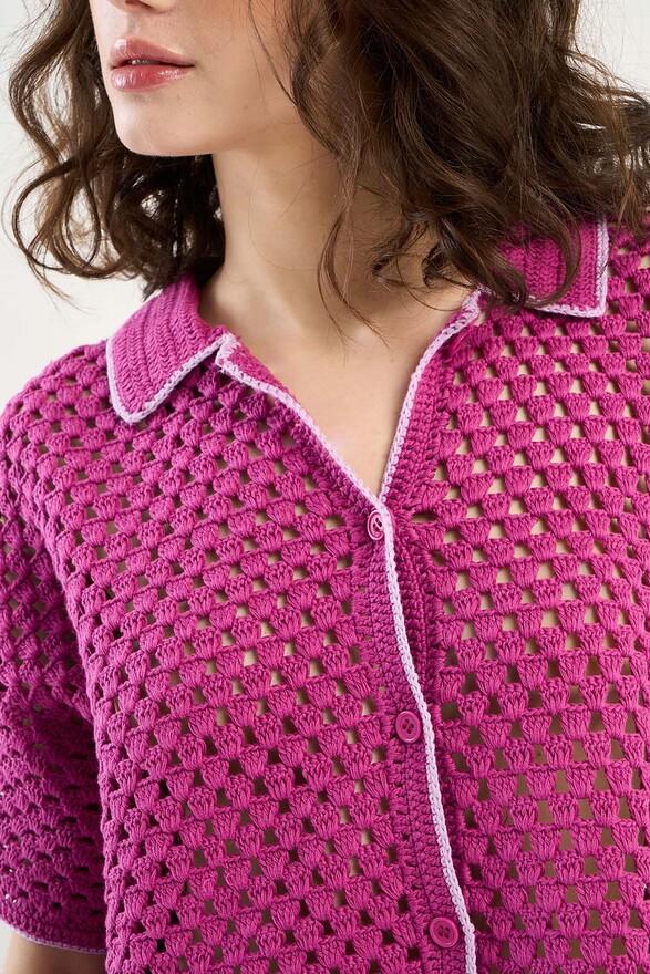 Les Tricots De Léa Gilet En Crochet 100% Coton Fait Main GYSTA Cassis