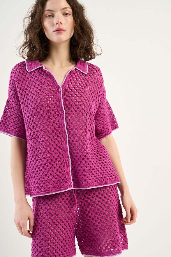 les tricots de léa Gilet en crochet 100% Coton fait main GYSTA Cassis