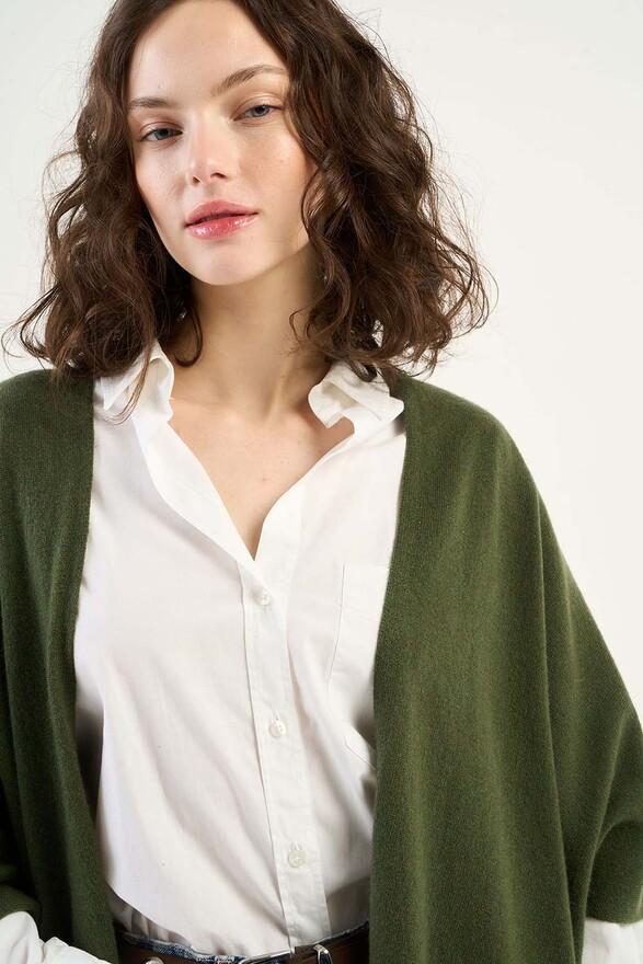 Les Tricots De Léa Gilet Poncho Ouvert En 100% Cachemire GWENN Kaki