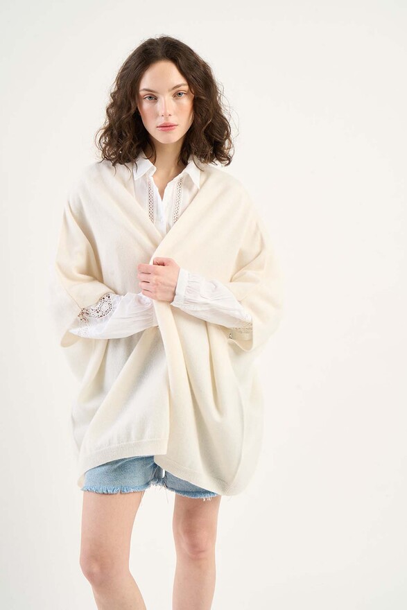 Les Tricots De Léa Gilet Poncho Ouvert En 100% Cachemire GWENN Milk