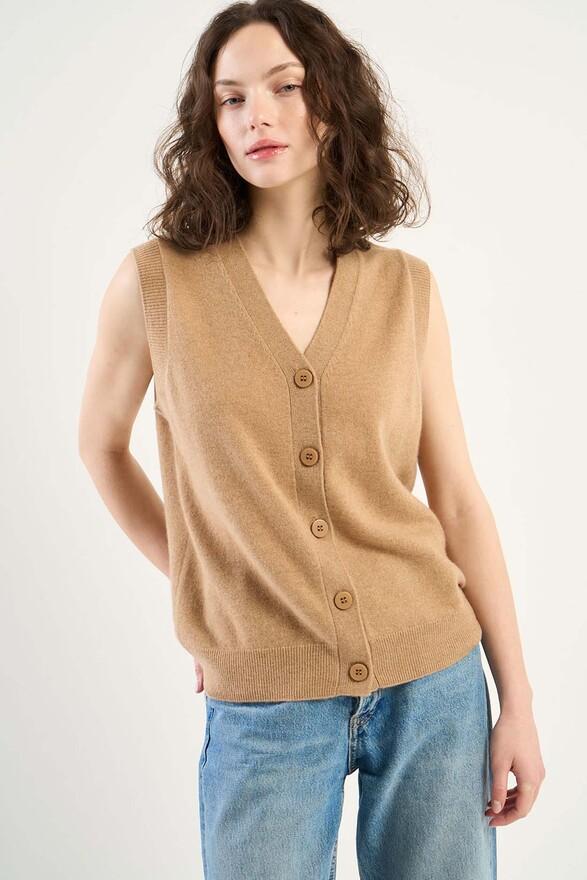 Les Tricots De Léa Gilet Sans Manches En 100% Cachemire GABS Camel