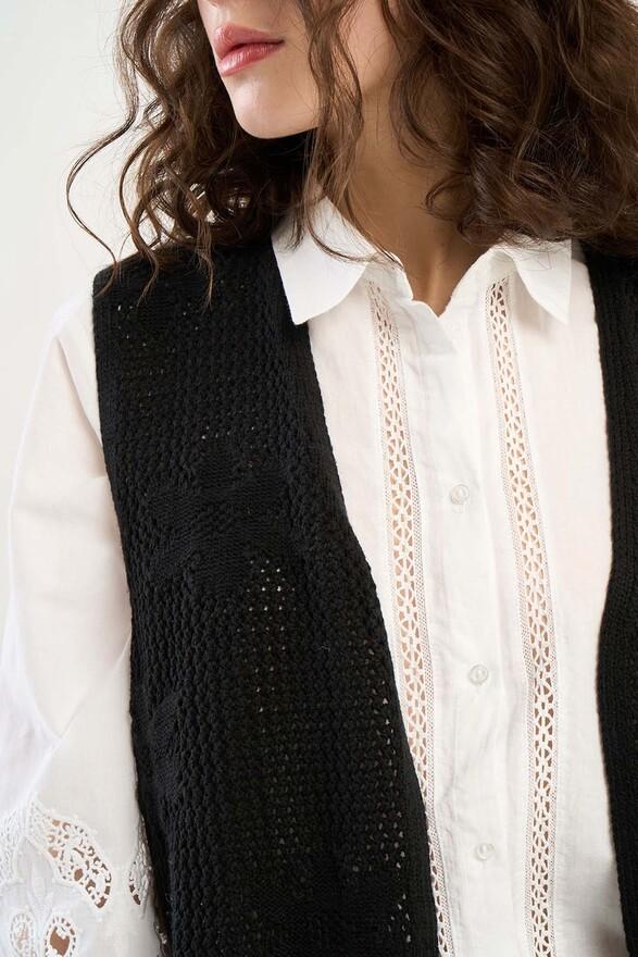 Les Tricots De Léa Gilet Sans Manches En Crochet à Fleurs En Coton GENOVY Noir