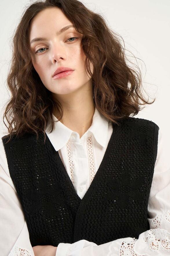 Les Tricots De Léa Gilet Sans Manches En Crochet à Fleurs En Coton GENOVY Noir