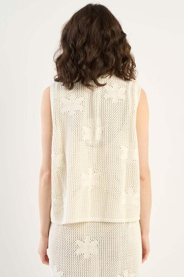Les Tricots De Léa Gilet Sans Manches En Crochet à Fleurs En Coton GENOVY Milk