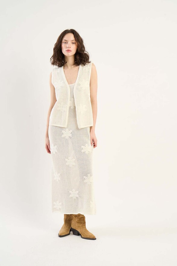 Les Tricots De Léa Gilet Sans Manches En Crochet à Fleurs En Coton GENOVY Milk