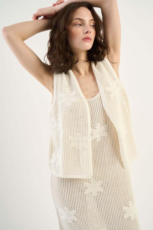 les tricots de léa Gilet sans manches en crochet à fleurs en Coton GENOVY Milk