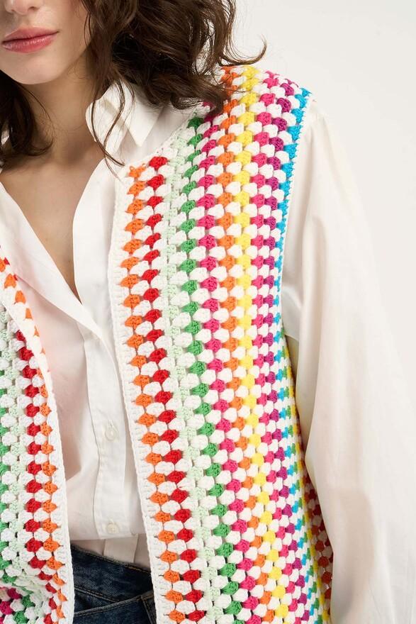 Les Tricots De Léa Gilet Sans Manches En Crochet En 100% Coton Fait Main GEORGES Multicolore