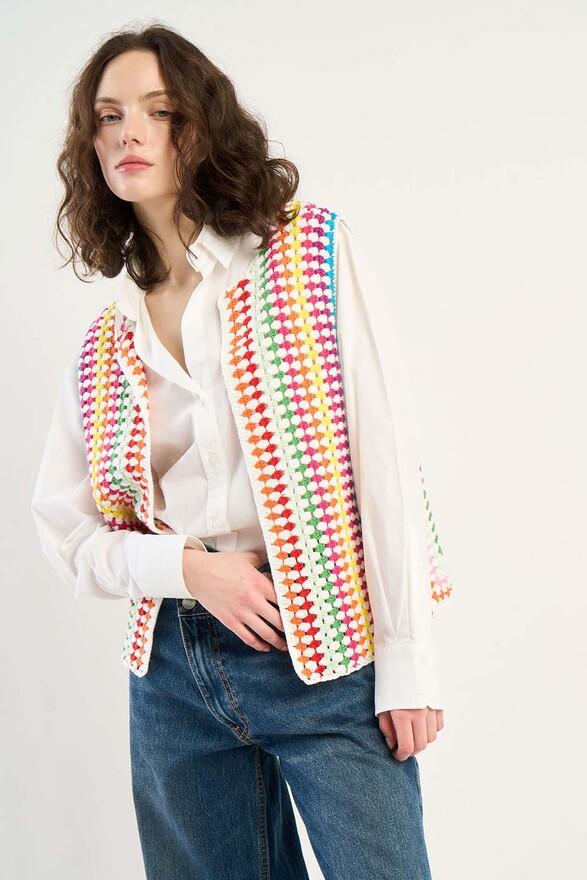 Les Tricots De Léa Gilet Sans Manches En Crochet En 100% Coton Fait Main GEORGES Multicolore