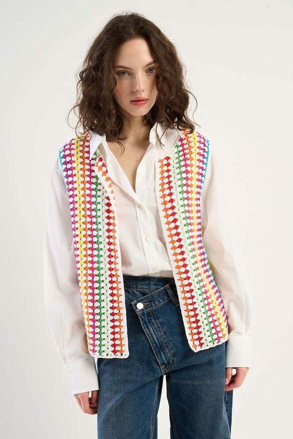 Les Tricots De Léa Gilet Sans Manches En Crochet En 100% Coton Fait Main GEORGES Multicolore