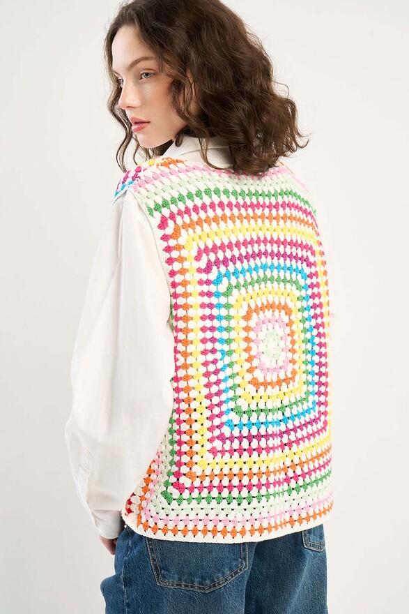 les tricots de léa Gilet sans manches en crochet en 100% Coton fait main GEORGES Multicolore