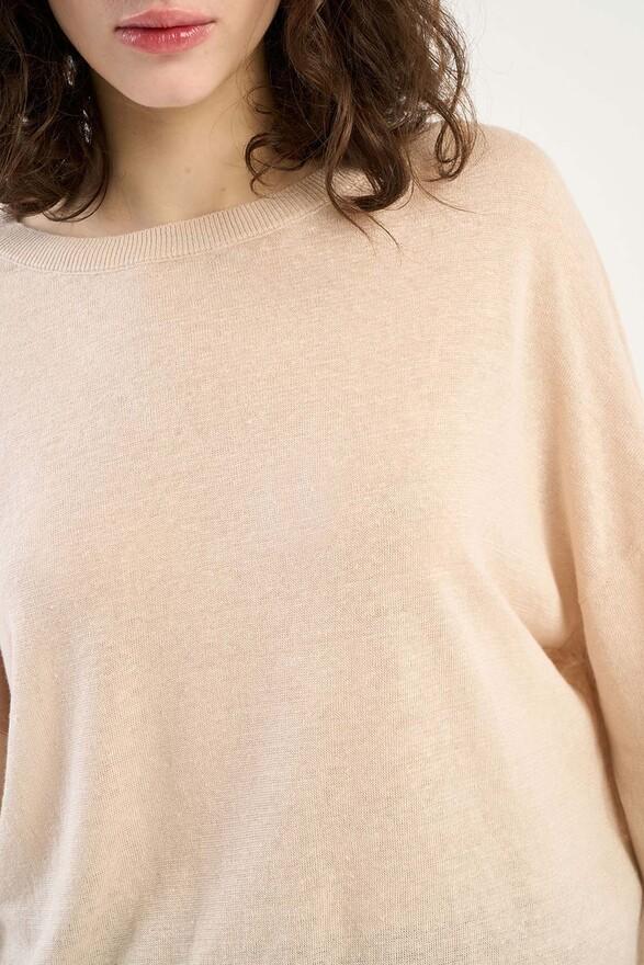 Les Tricots De Léa Pull Col Bateau En 100% Lin MARTINE Beige Chiné