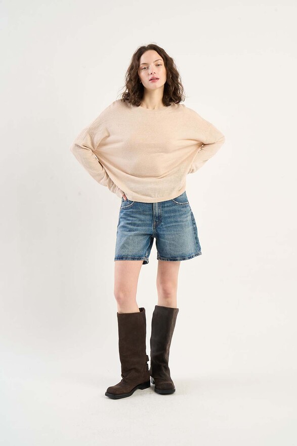 les tricots de léa Pull col bateau en 100% Lin MARTINE Beige chiné