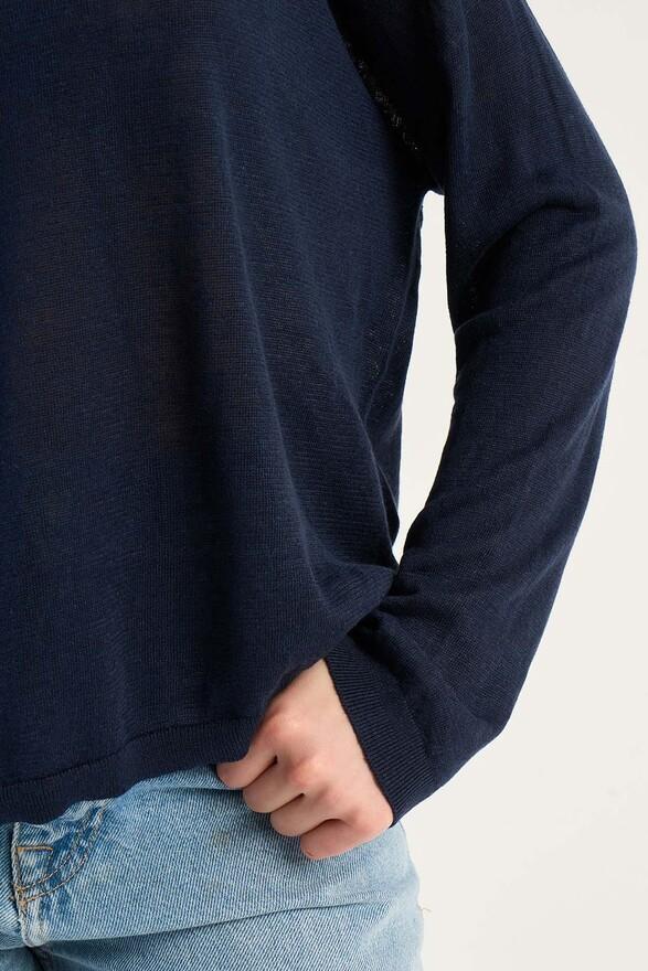 Les Tricots De Léa Pull Col Bateau En 100% Lin MARTINE Marine