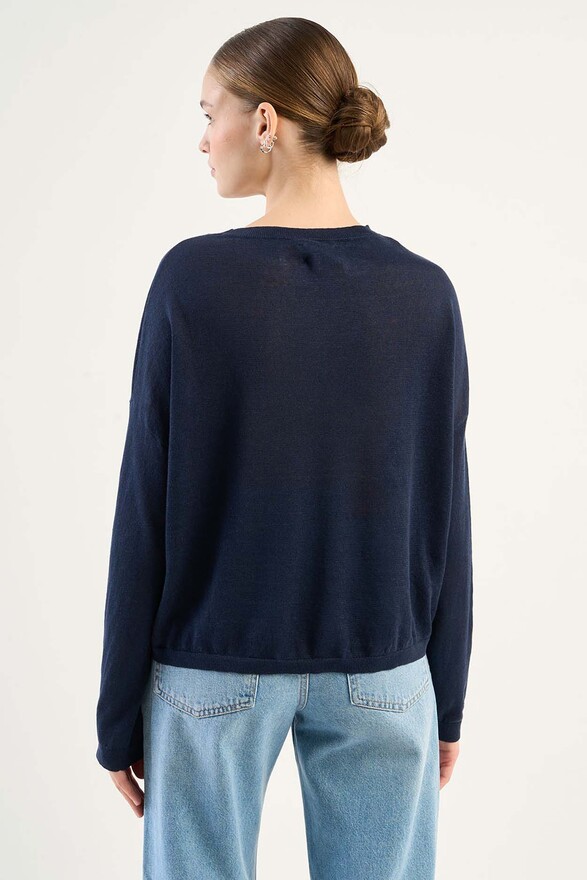 Les Tricots De Léa Pull Col Bateau En 100% Lin MARTINE Marine