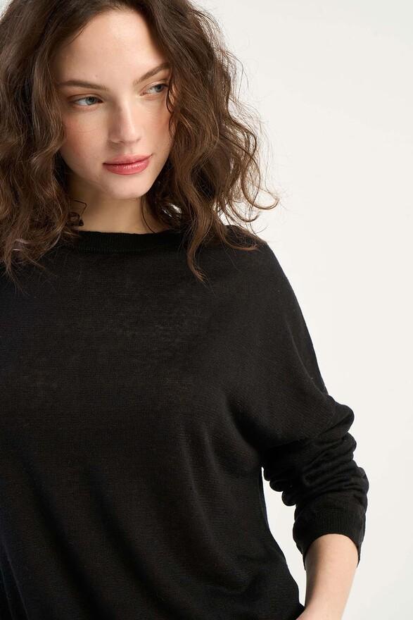 Les Tricots De Léa Pull Col Bateau En 100% Lin MARTINE Noir