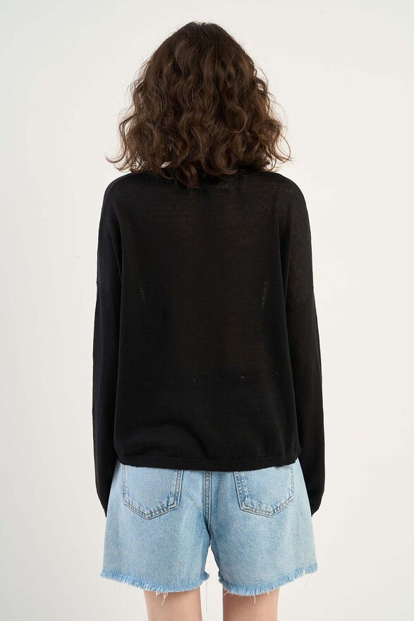 Les Tricots De Léa Pull Col Bateau En 100% Lin MARTINE Noir