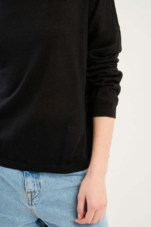 Les Tricots De Léa Pull Col Bateau En 100% Lin MARTINE Noir