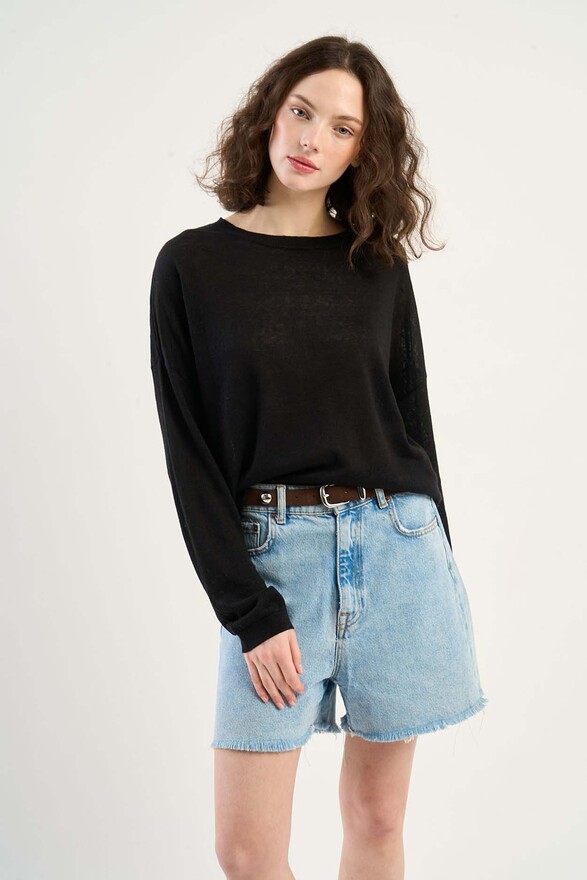 les tricots de léa Pull col bateau en 100% Lin MARTINE Noir les tricots de léa Pull col bateau en 100% Lin MARTINE Noir