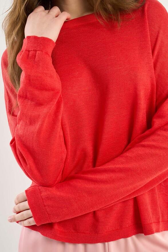 Les Tricots De Léa Pull Col Bateau En 100% Lin MARTINE Rouge