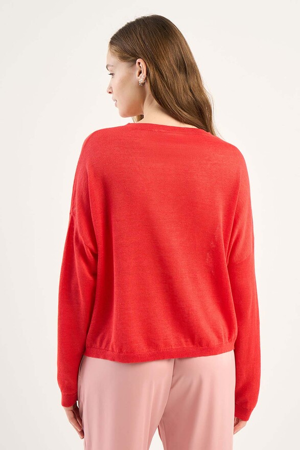 Les Tricots De Léa Pull Col Bateau En 100% Lin MARTINE Rouge