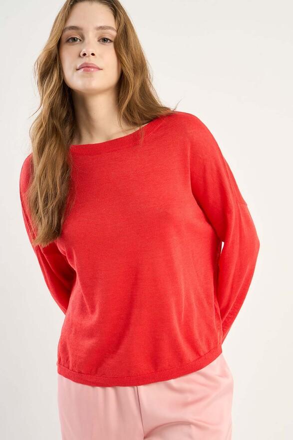 Les Tricots De Léa Pull Col Bateau En 100% Lin MARTINE Rouge