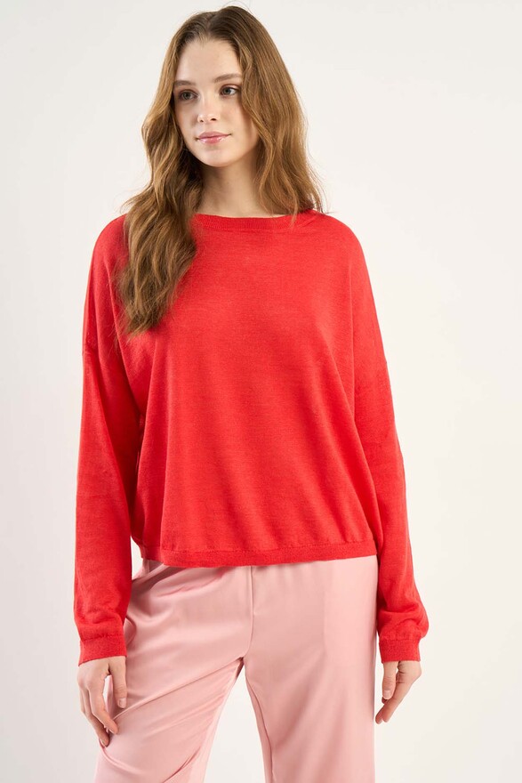 les tricots de léa Pull col bateau en 100% Lin MARTINE Rouge les tricots de léa Pull col bateau en 100% Lin MARTINE Rouge