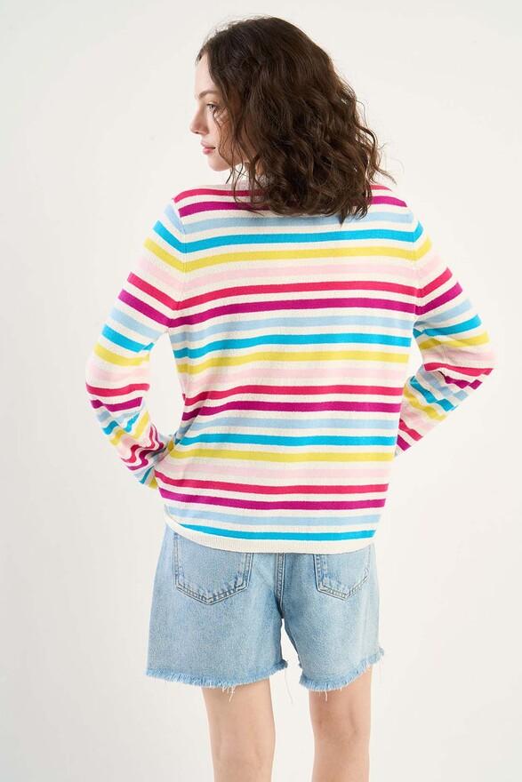 Les Tricots De Léa Pull Col Rond à Rayures Colorées MIGETTE Multicolore