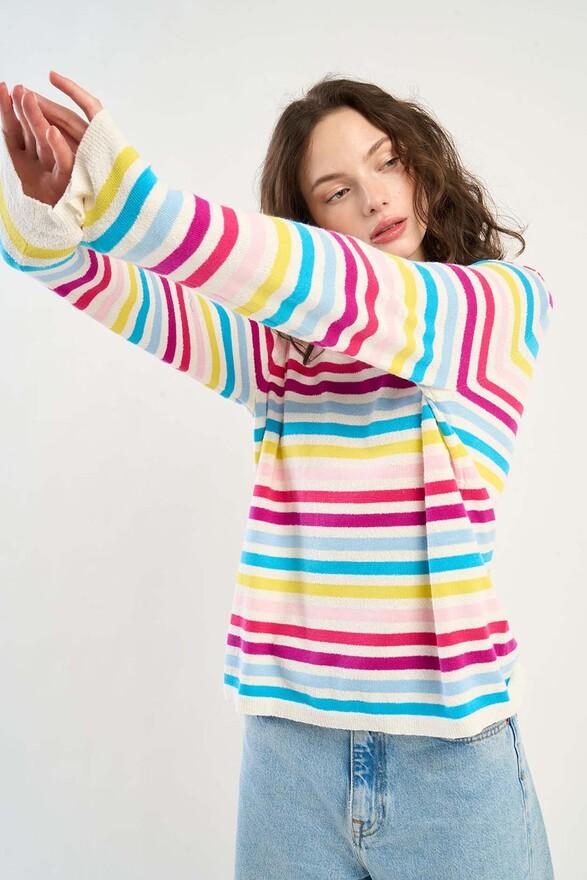 Les Tricots De Léa Pull Col Rond à Rayures Colorées MIGETTE Multicolore
