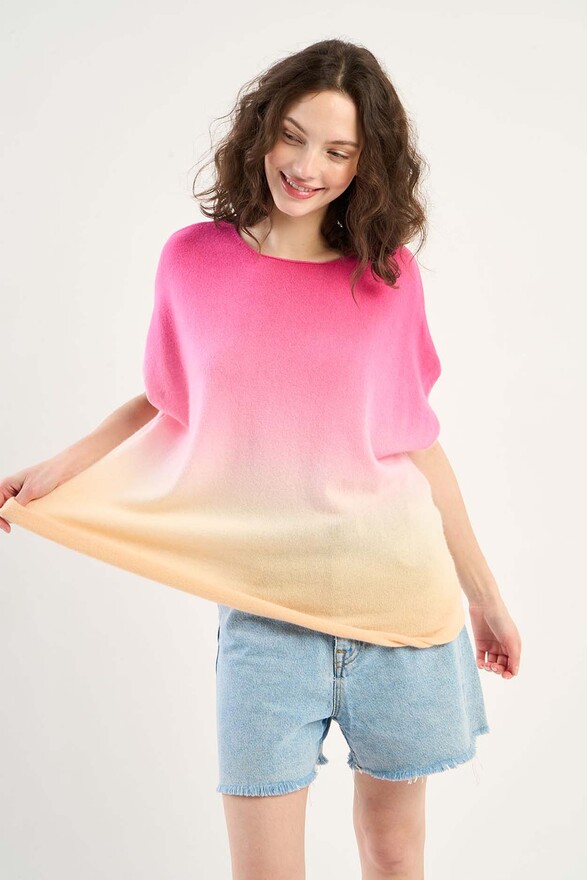 Les Tricots De Léa Pull Col Rond Dip Dye En 100% Cachemire MOTIA Raspberry