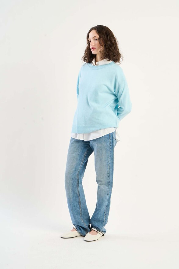 Les Tricots De Léa Pull Col Rond En 100% Cachemire MAPOUPETTE Baby Blue