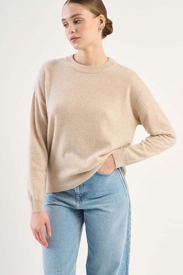 Les Tricots De Léa Pull Col Rond En 100% Cachemire MAPOUPETTE Beige Chiné