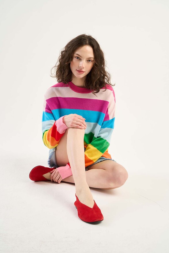 les tricots de léa Pull col rond en 100% Cachemire MASOSO Multicolore