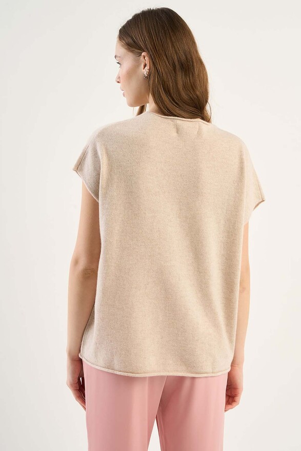 Les Tricots De Léa Pull Col Rond Sans Manches En 100% Cachemire MAEVA Beige Chiné
